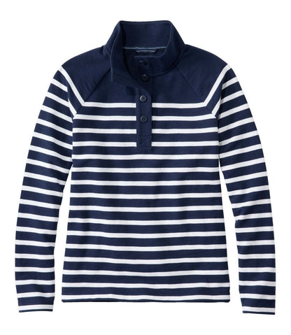 Women's Peaks Island Button Mockneck, Stripe L.L.Bean Everyday