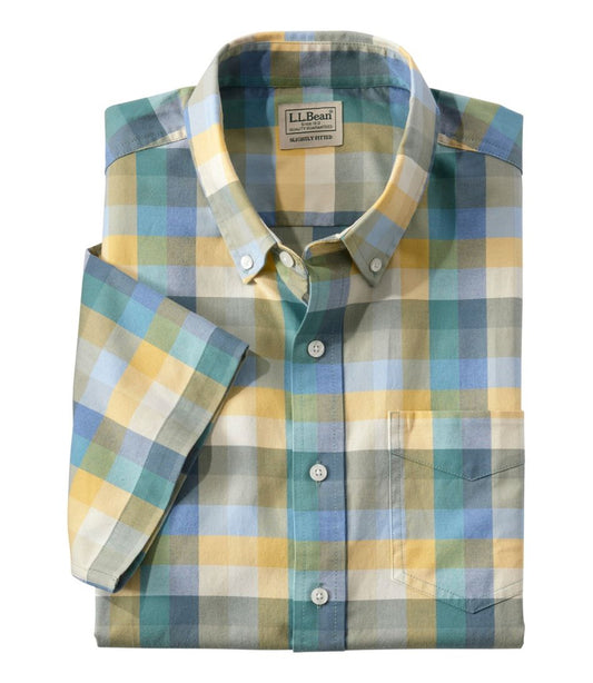 Men's Comfort Stretch® Oxford, Slightly Fitted Untucked Fit, Short-Sleeve, Plaid L.L.Bean Classic