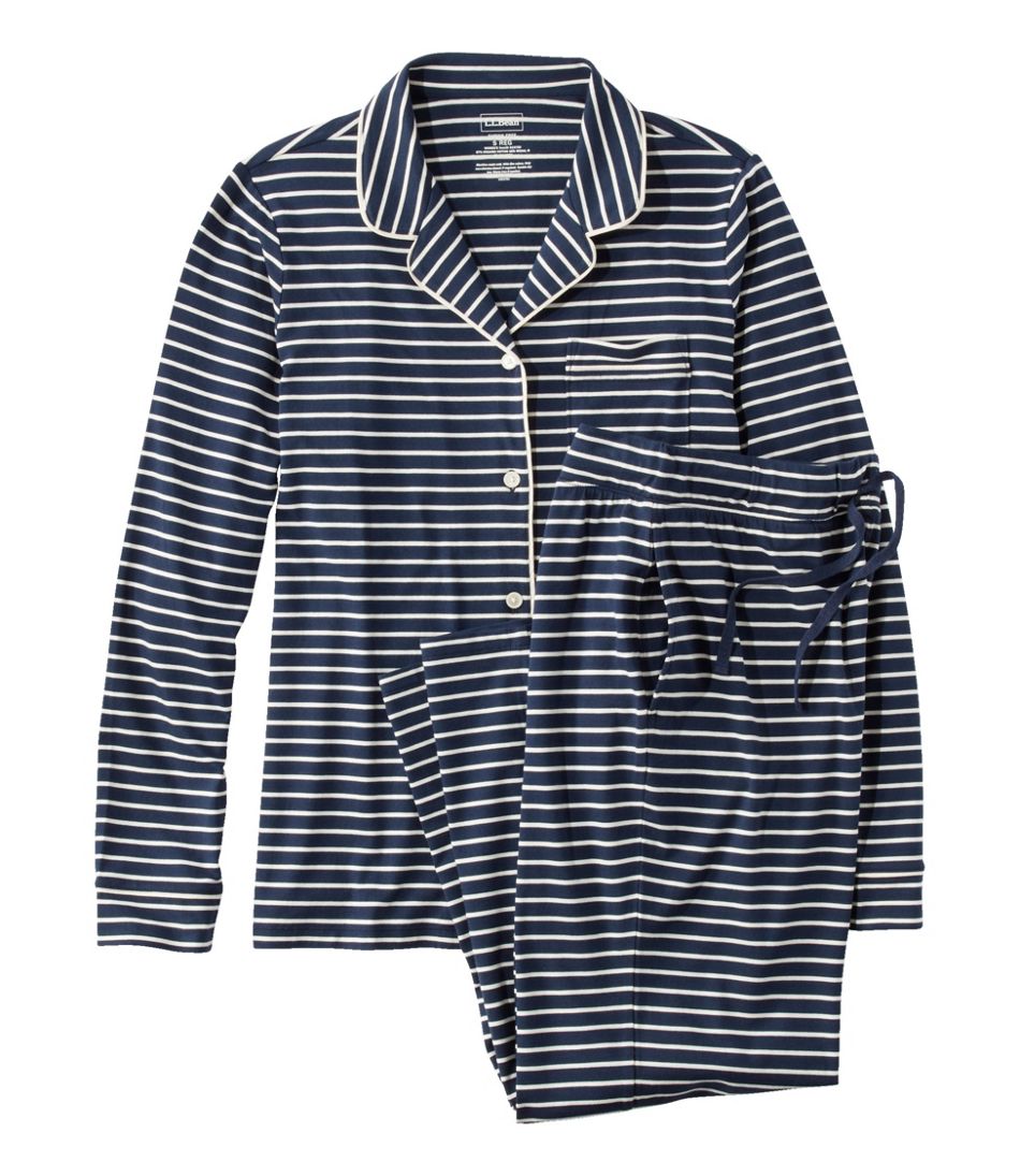 Women's Super-Soft Shrink-Free Button Front Pajama Set, Stripe L.L.Bean Classic