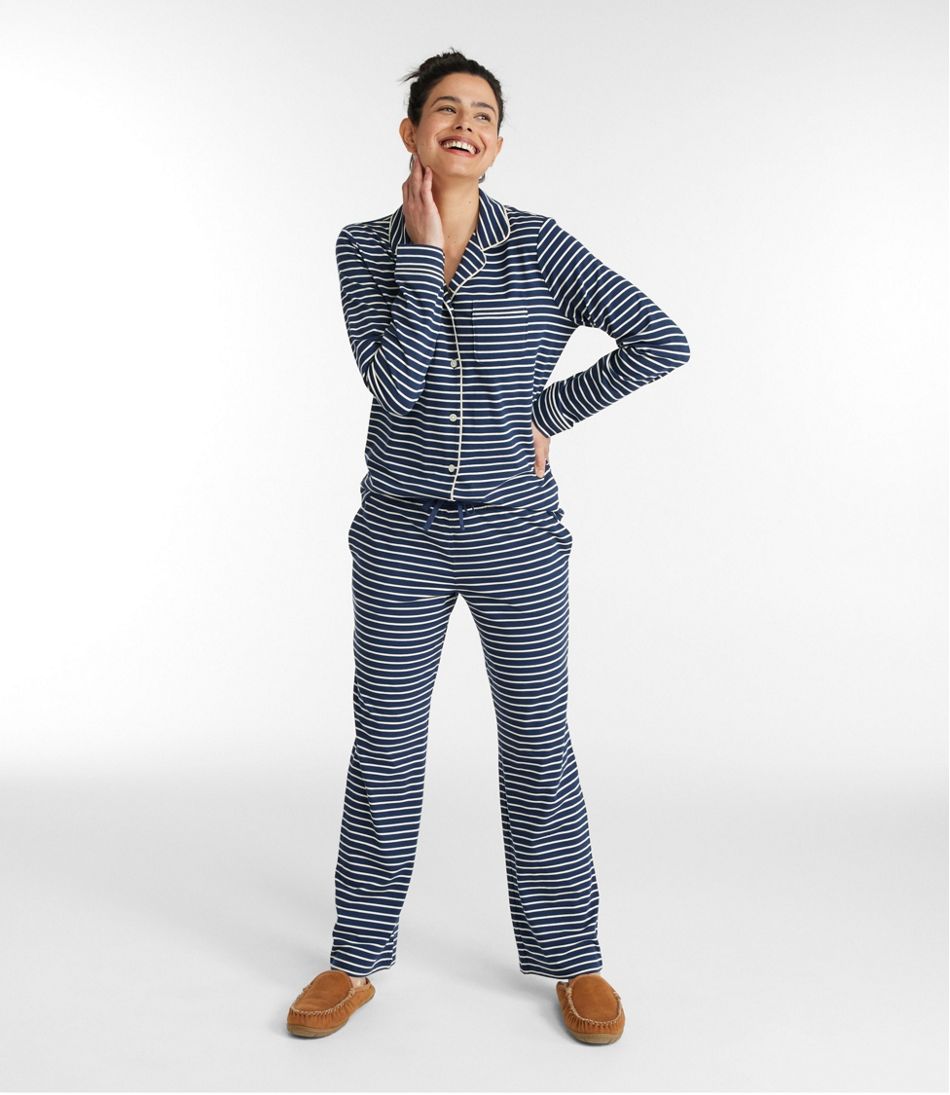 Women's Super-Soft Shrink-Free Button Front Pajama Set, Stripe L.L.Bean Classic