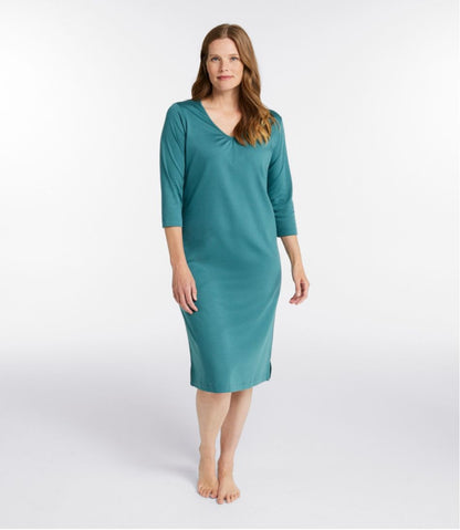 Women's Supima Cotton Nightgown, V-Neck Three-Quarter-Sleeve L.L.Bean Everyday