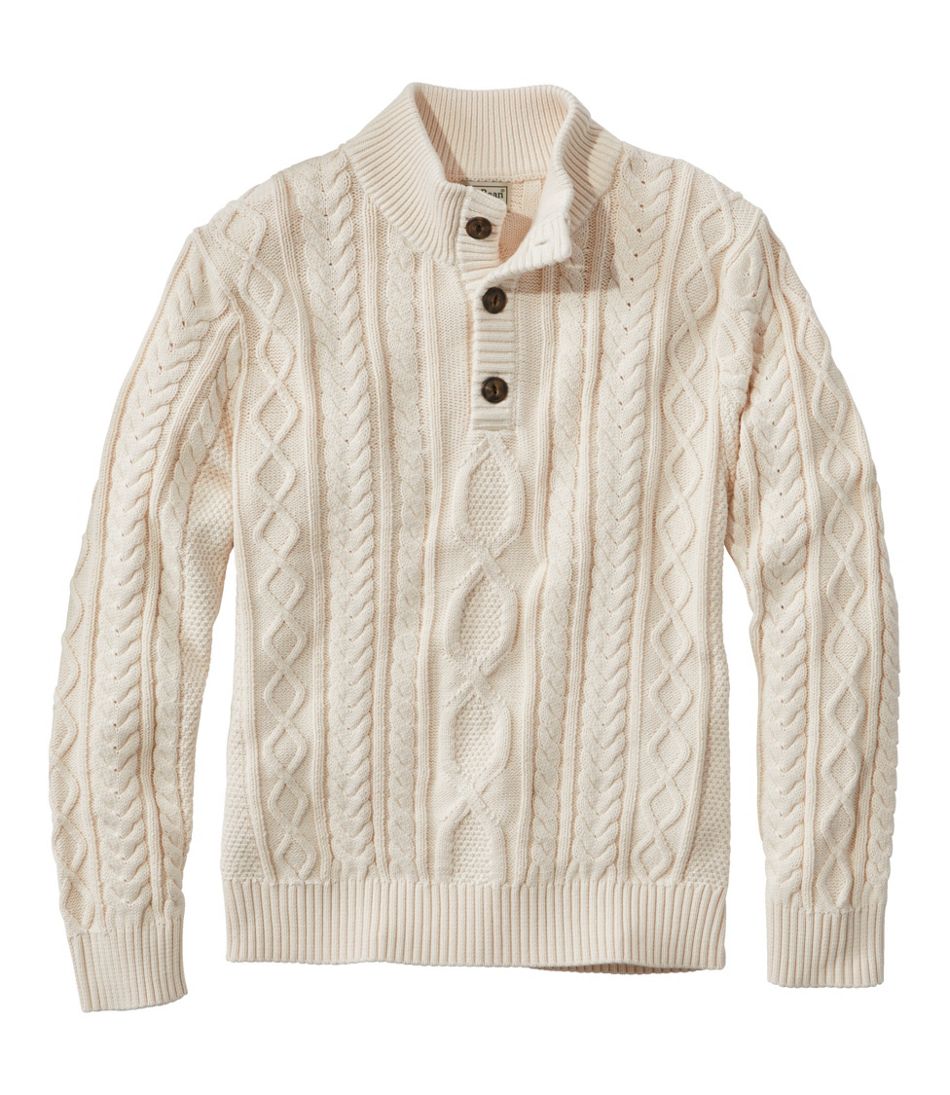 Men's Bean's Heritage Soft Cotton Fisherman Sweater, Button-Mock L.L.Bean Featured