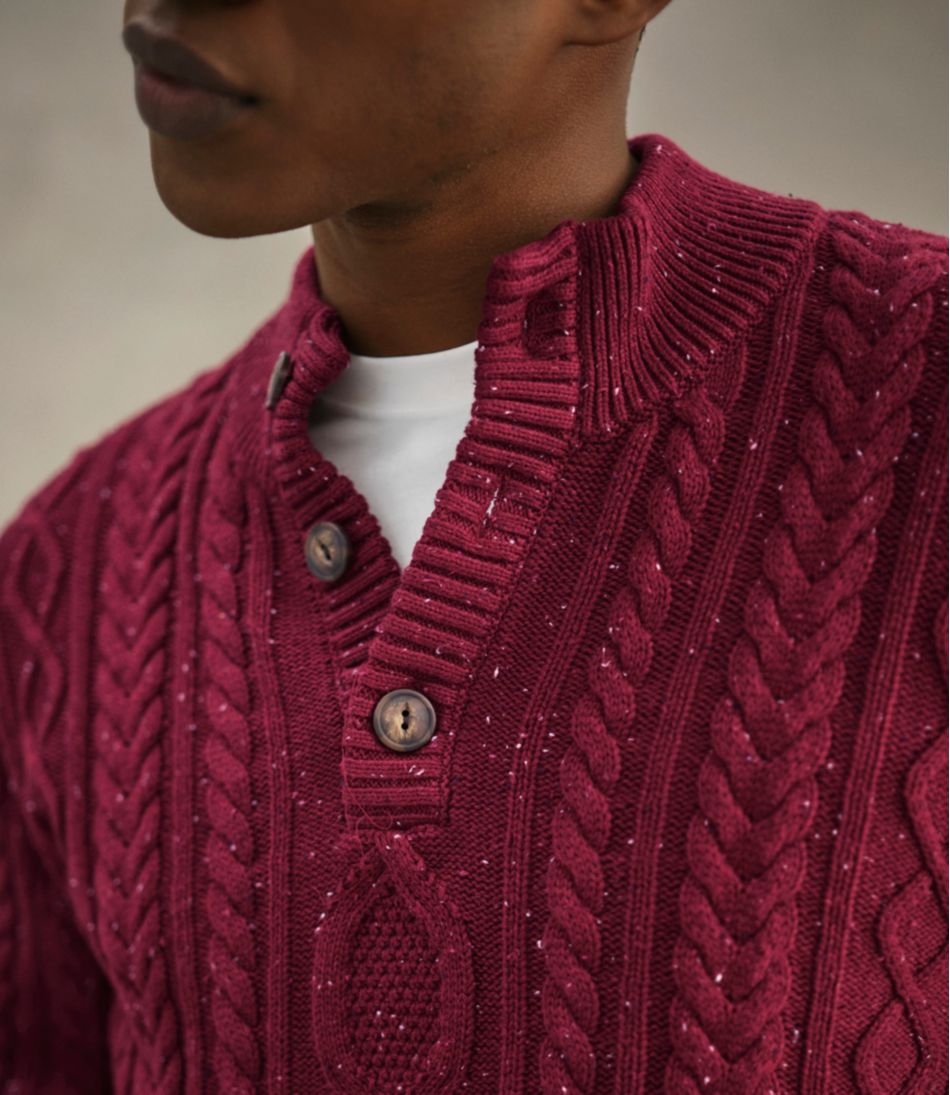 Men's Bean's Heritage Soft Cotton Fisherman Sweater, Button-Mock L.L.Bean Featured