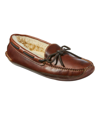 Men's Leather Double-Sole Slippers, Shearling-Lined L.L.Bean Classic