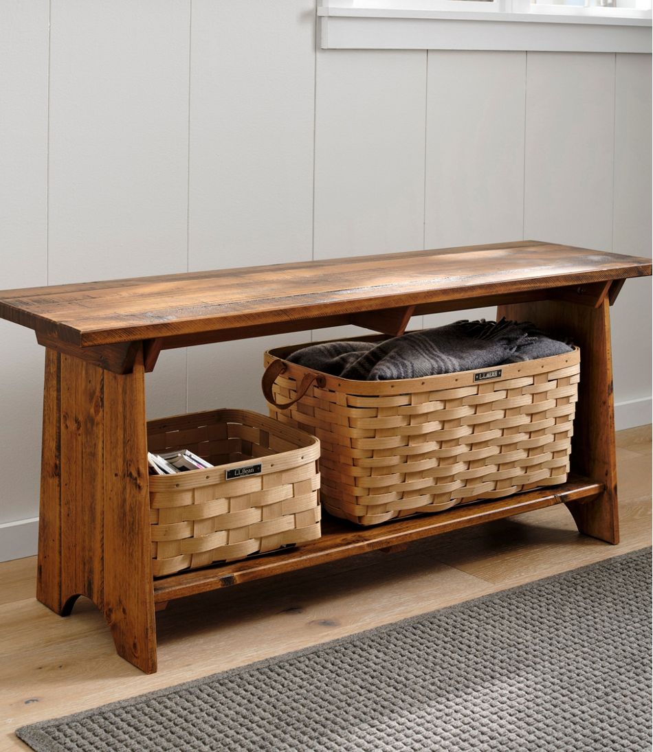 Rustic Wooden Mudroom Bench, Large L.L.Bean New