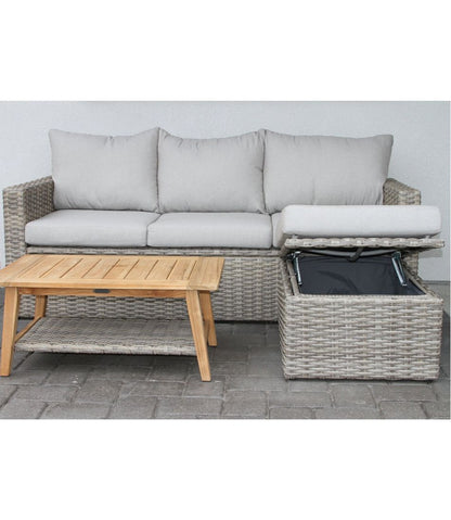 Wicker Storage Sofa and Teak Coffee Table Set L.L.Bean Best Seller