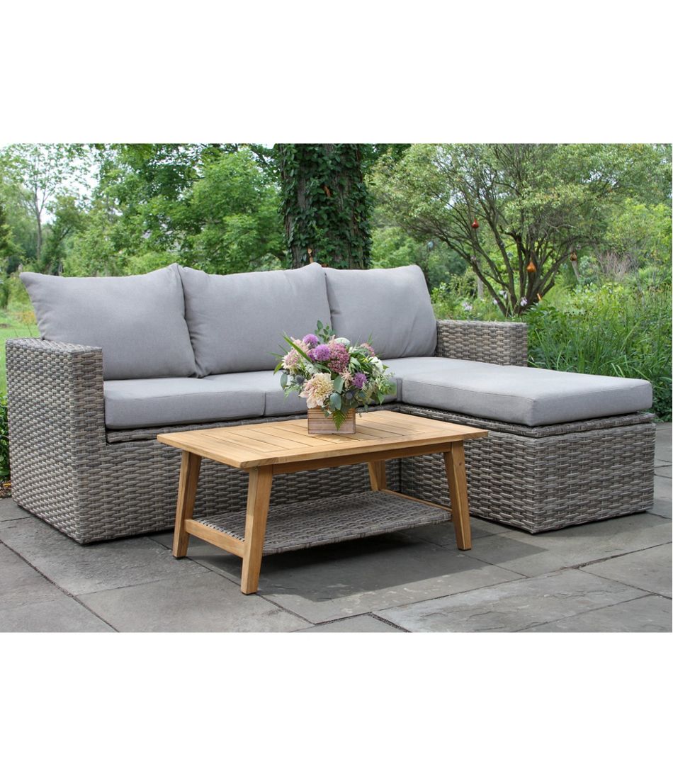 Wicker Storage Sofa and Teak Coffee Table Set L.L.Bean Best Seller
