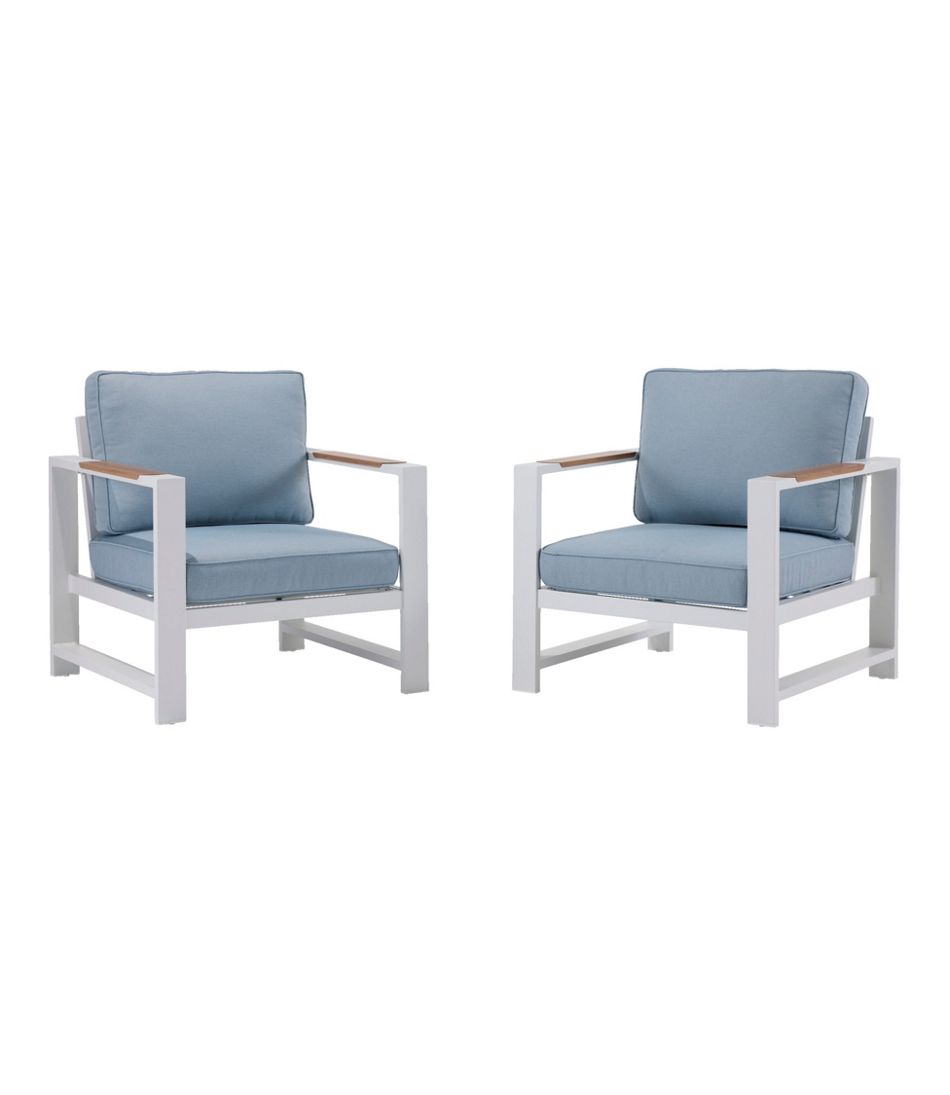 White Aluminum Deep Seating Armchair with Blue Cushions, Set of Two L.L.Bean Recommended