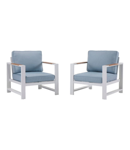 White Aluminum Deep Seating Armchair with Blue Cushions, Set of Two L.L.Bean Recommended
