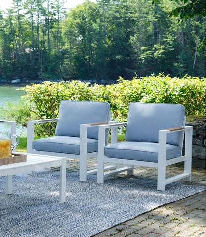 White Aluminum Deep Seating Armchair with Blue Cushions, Set of Two L.L.Bean Recommended
