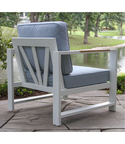 White Aluminum Deep Seating Armchair with Blue Cushions, Set of Two L.L.Bean Recommended