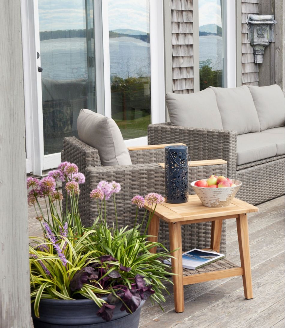 Teak Side Table with Wicker Storage Shelf L.L.Bean Everyday