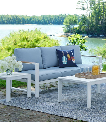 White Aluminum Deep Seating Sofa with Blue Cushions L.L.Bean Featured