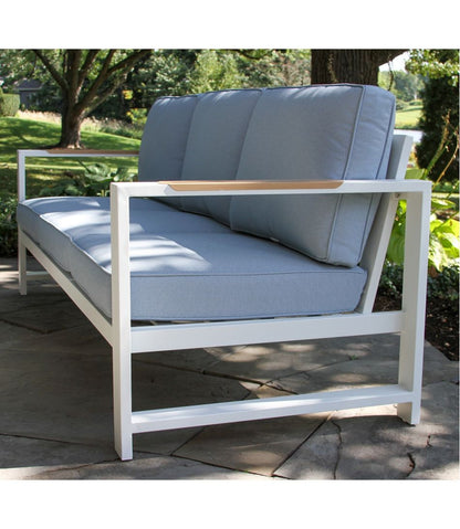 White Aluminum Deep Seating Sofa with Blue Cushions L.L.Bean Featured