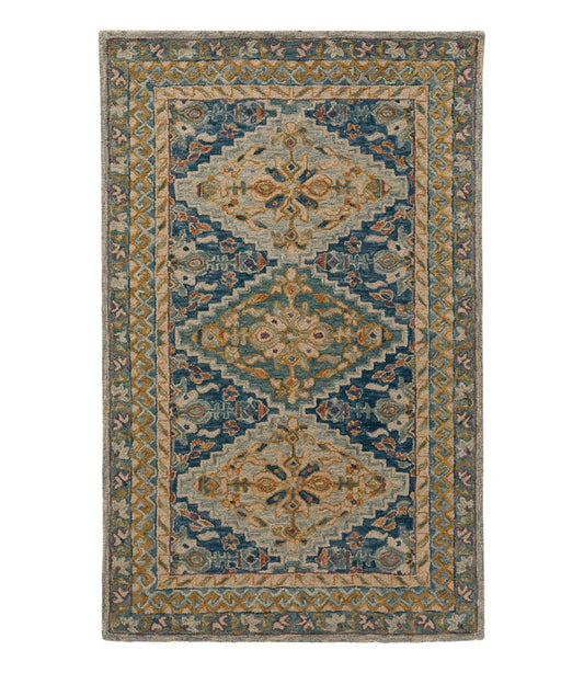 Bordered Medallion Wool Tufted Rug, Blue Multi L.L.Bean Value