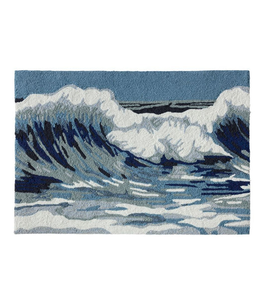 Indoor/Outdoor Vacationland Rug, Ocean Waves L.L.Bean New