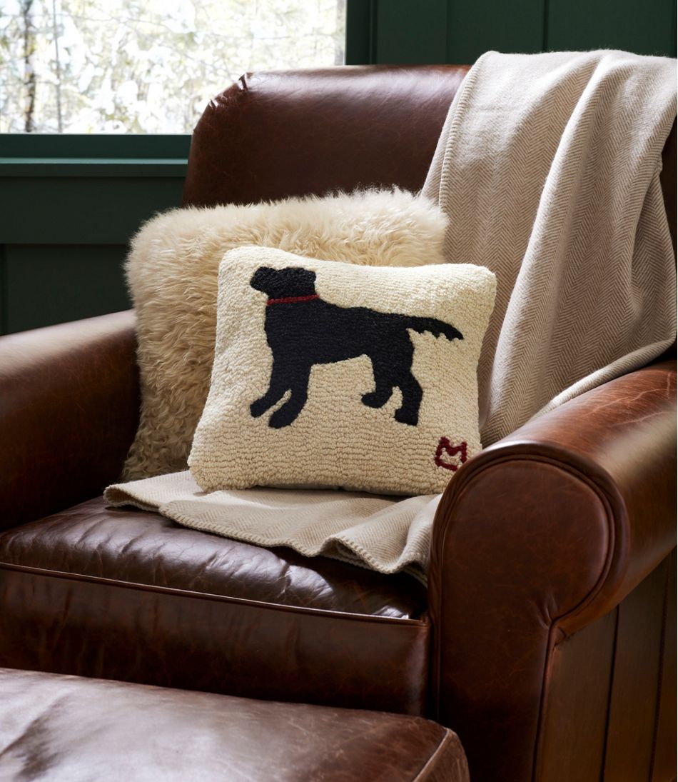 Wool Hooked Throw Pillow, Black Dog, 14" x 14" L.L.Bean Trending