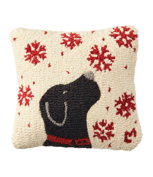 Wool Hooked Throw Pillow, Snowflake Black Lab, 14" x 14" L.L.Bean Best Seller