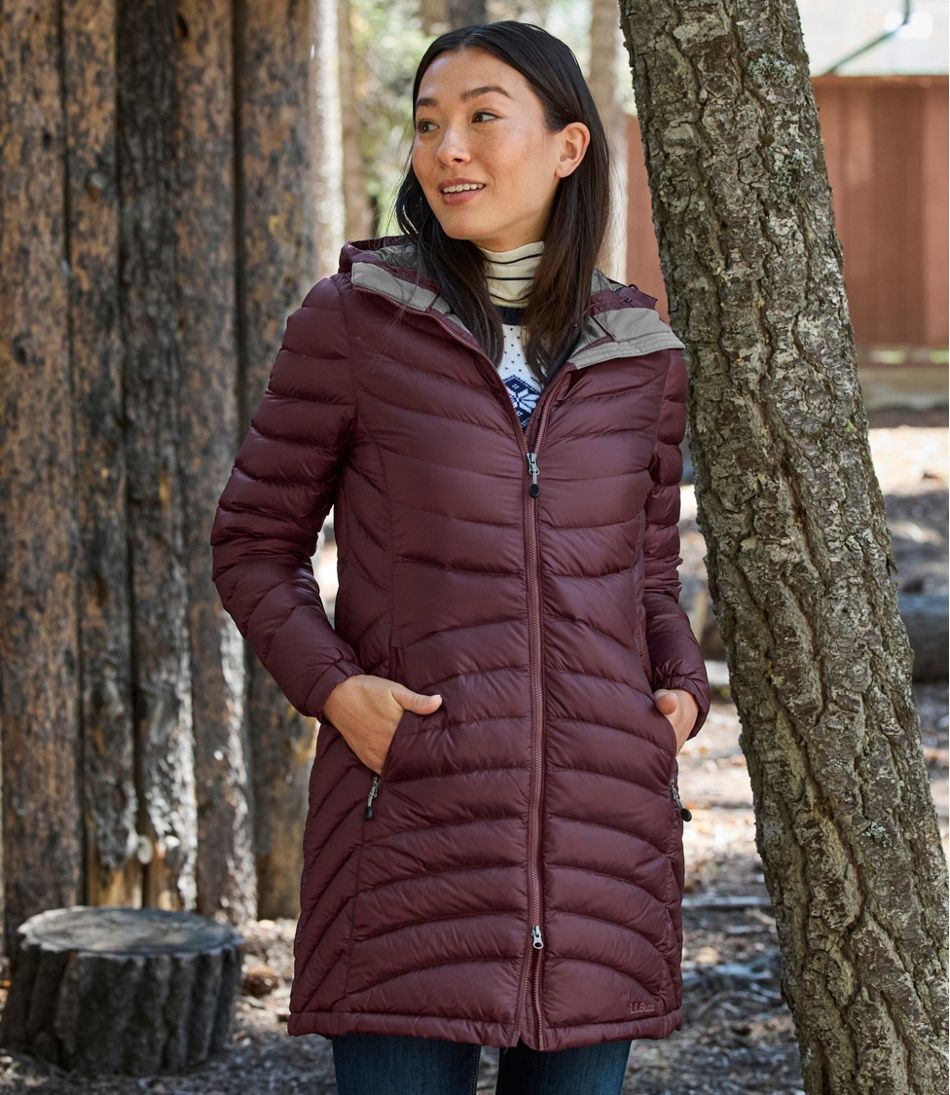 Women's Ultralight 850 Down Hooded Coat, Three-Quarter Length L.L.Bean New